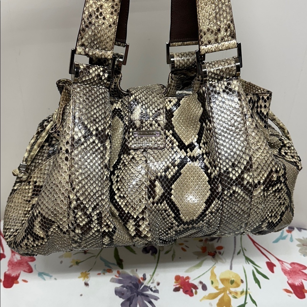 MICHAEL KORS Authentic Natural Brown Python Rehearsal Drawstring Shoulder Bag - Picture 3 of 16